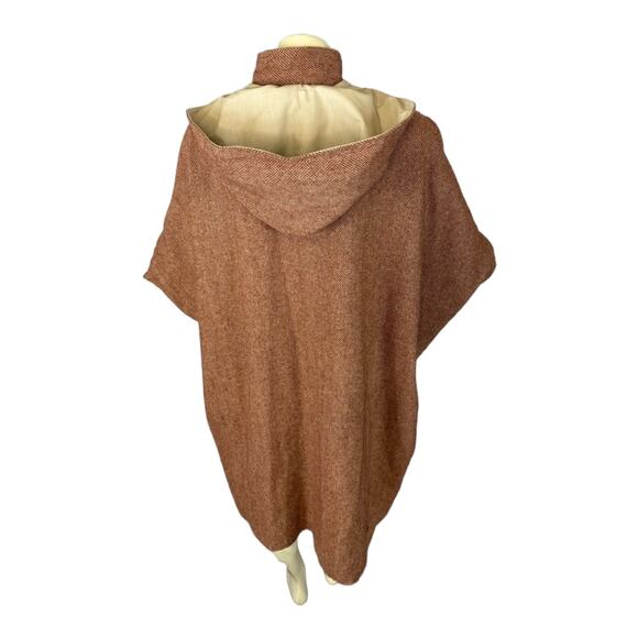 1960s Reversible Hooded Cape Coat Brown Tweed & Tan Canvas Made in USA one size - Picture 7 of 13